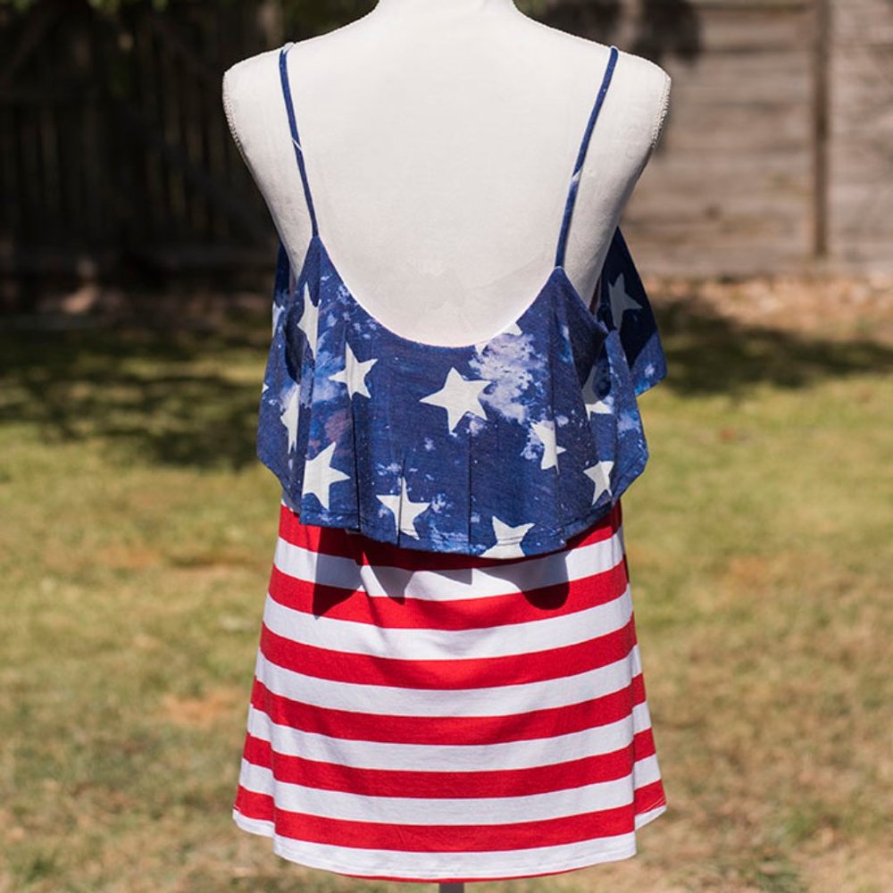 Patriotic Stars and Stripes Thin Strap Tank Top - Picture 2 of 6